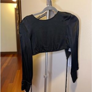 Bershka long sleeve black crop top with back out and straps